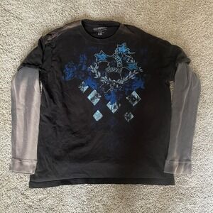 Y2K Dark Star Cyber Mall Goth‎ Grunge layered thermal T-Crazy Fade Men's Large